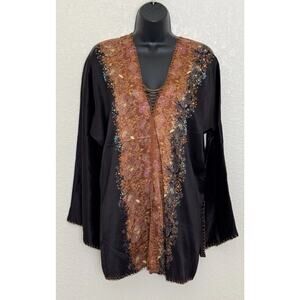 Vintage Retro Silk Beaded V-Neck Top Tunic Boho Witchy Fairy Goth Festival